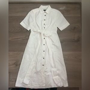 Women’s Ann Taylor White Button-Down Belted Linen Midi Dress